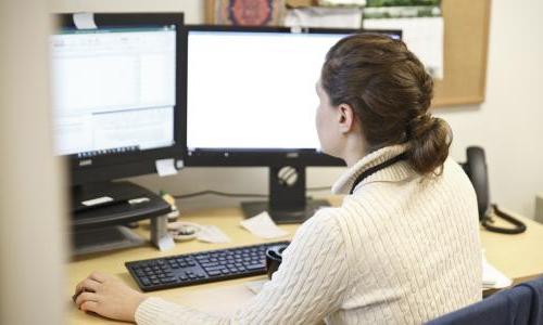 Person works at a desk, on a computer.